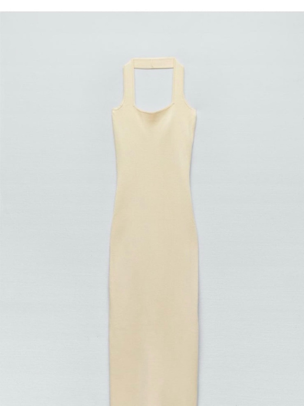 Zara Cream Ribbed Midi Dress with Square Neck
